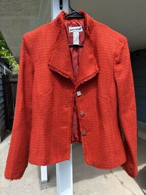 Vintage Women's Orange-Red Tweed Frayed Edge Blazer (size 10)